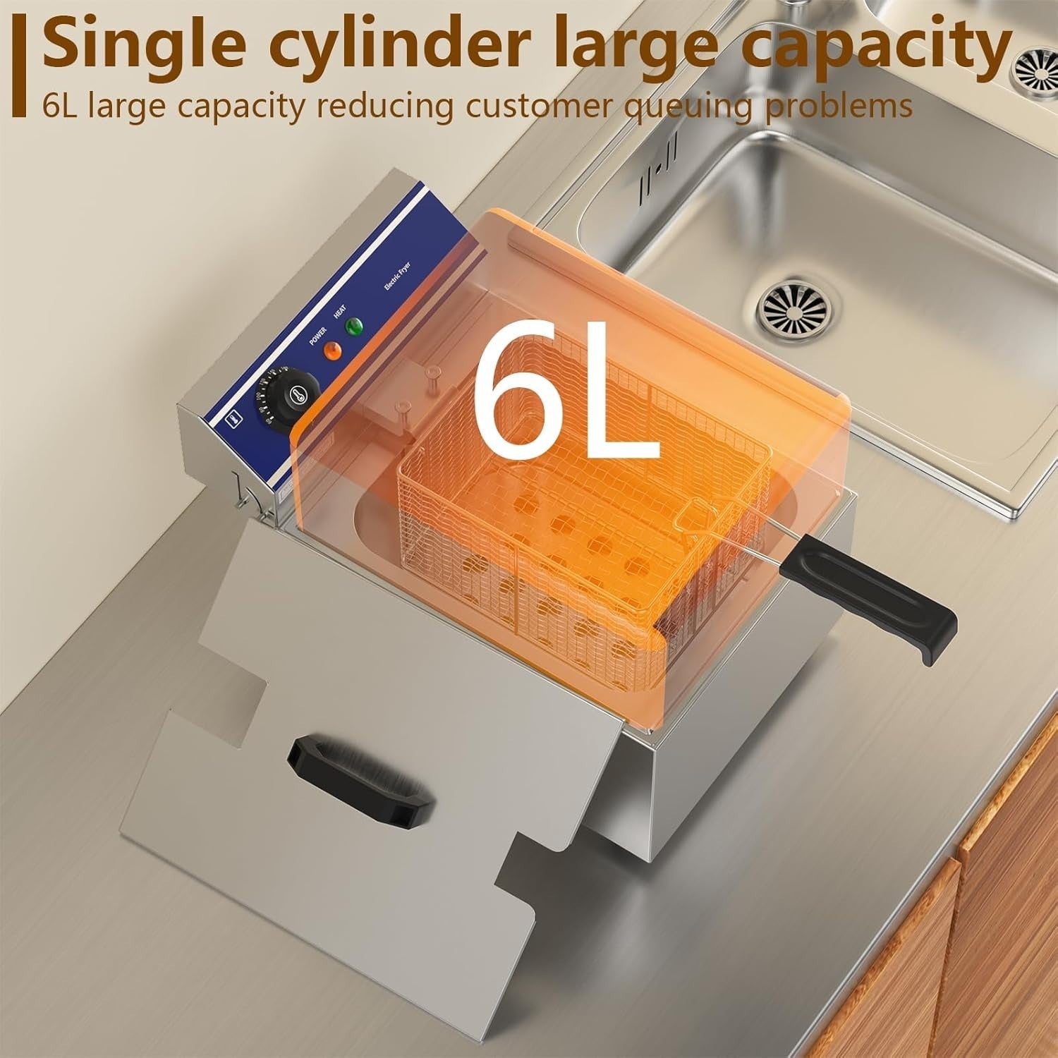 Commercial Electric Chip Fryer 6L 3000W Stainless Steel Countertop