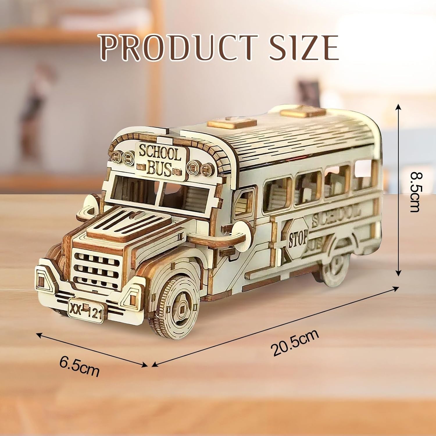 3D Wooden School Bus Puzzle Kit DIY Mechanical Model Gift for Adults