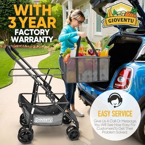 Folding Shopping Cart 80lb Capacity Collapsible Grocery Trolley Swivel Wheels