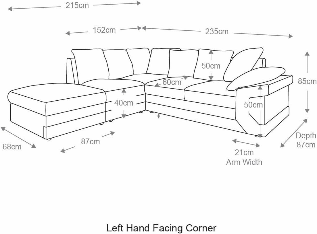 Large Corner Sofa 4-5 Seater with Free Footstool, L-Shape, Black Grey, Left