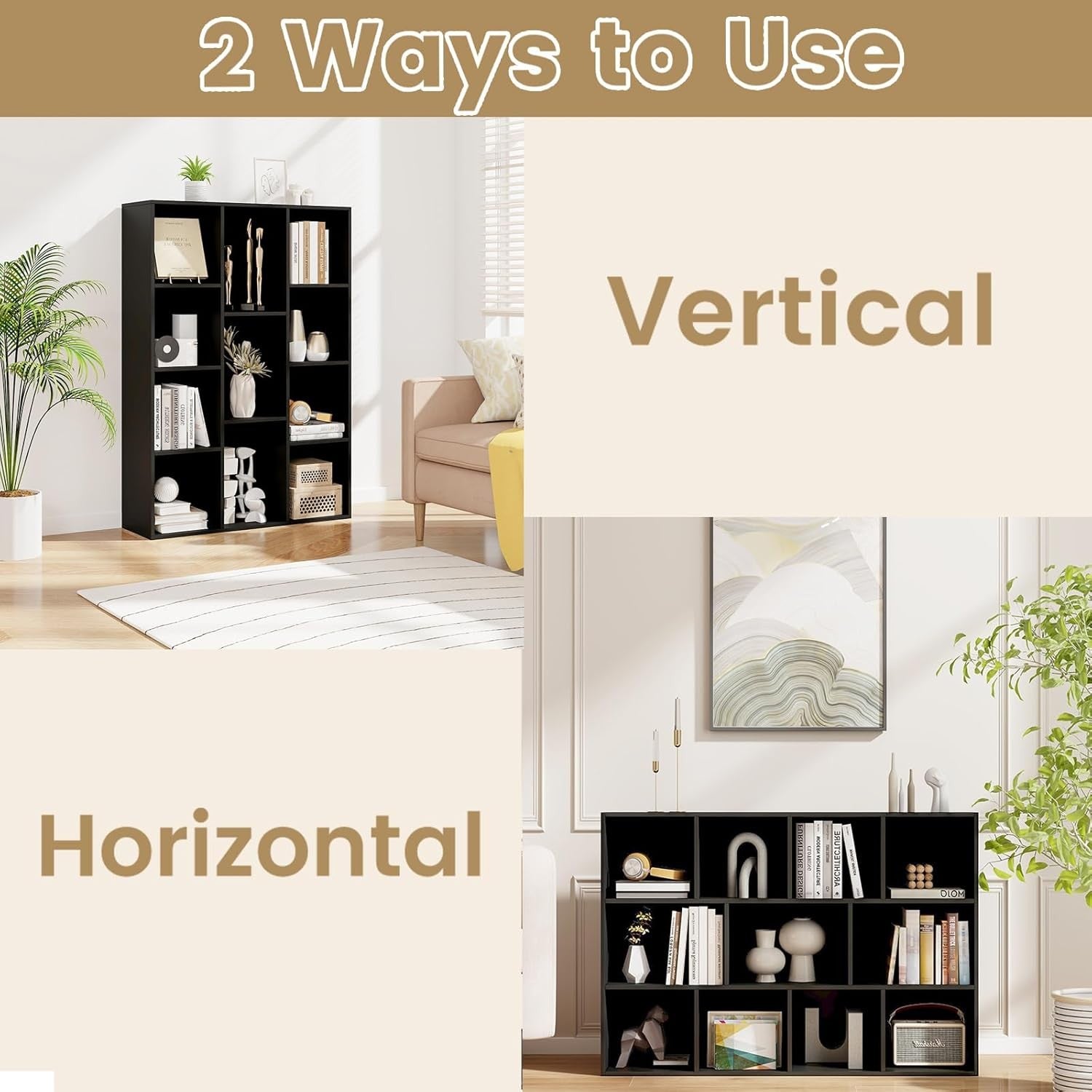 Modern 11-Cube Bookcase Storage Unit with Anti-Tip Design for Home Office
