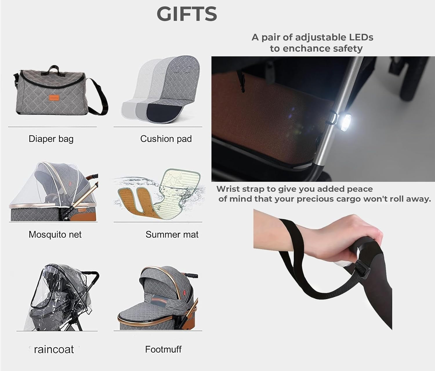 Luxury 3in1 Baby Pram Pushchair Car Seat Foldable Rose Gold Grey