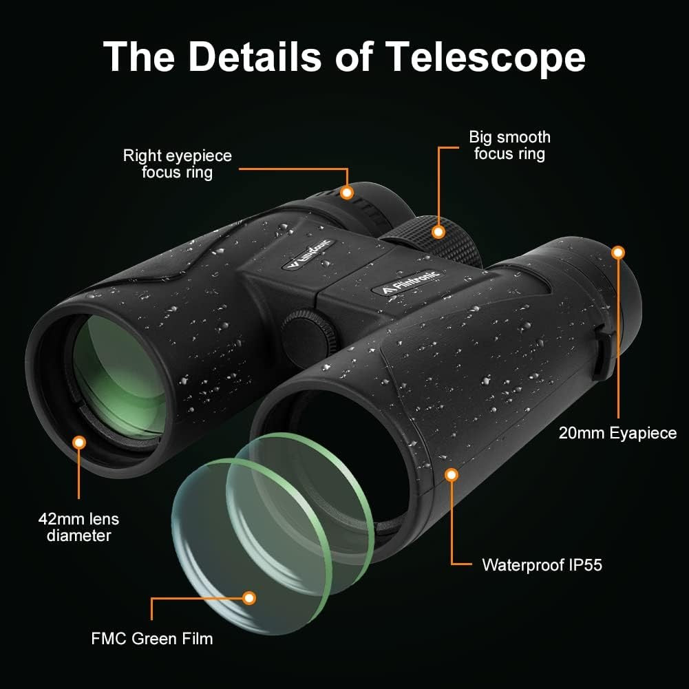 12x42 High Power Binoculars HD Waterproof Fogproof for Bird Watching Travel