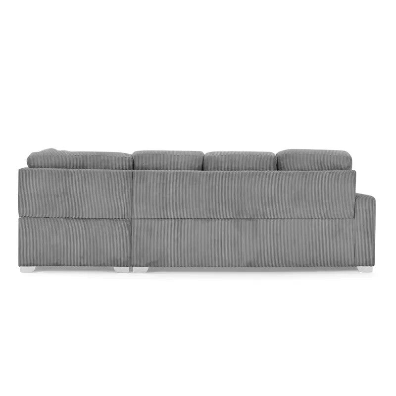 Grey Jumbo Cord Corner Sofa RH Chaise 4-Seater Deep Seat Lounge Couch