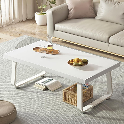 Modern White Oak Coffee Table 100cm Metal Frame Minimalist Living Room