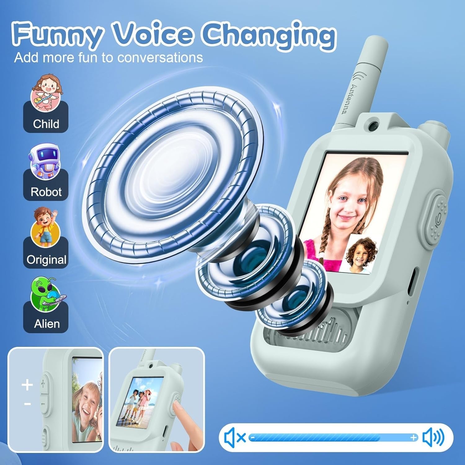Video Walkie Talkies for Kids Long Range 2 Way Radio Toy 2 Pack Green