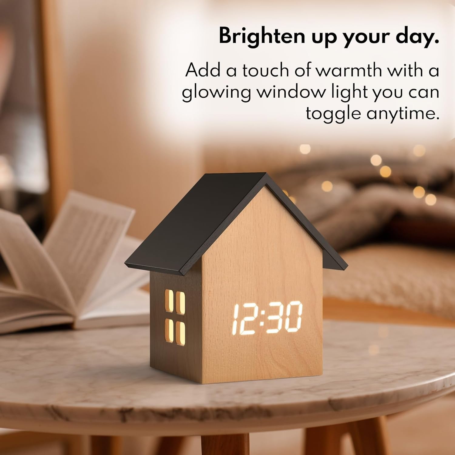 House Shaped Digital Alarm Clock Display Temperature Modern Bedside Decor
