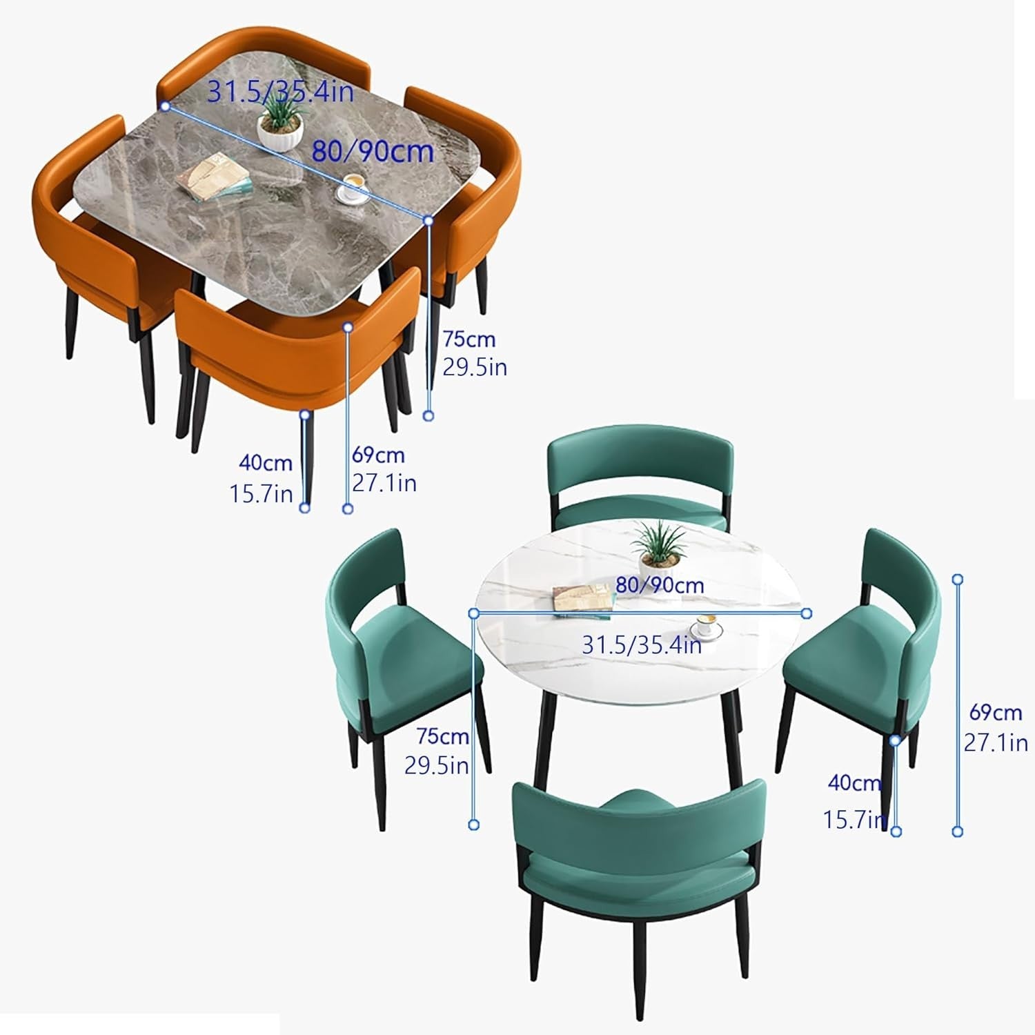 Square Office Meeting Table Set for 4 – Compact 80cm Slate Top Space-Saver
