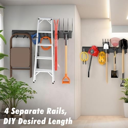 Heavy Duty Wall Mounted Tool Organizer 64 Inch 12 Hooks Black/White
