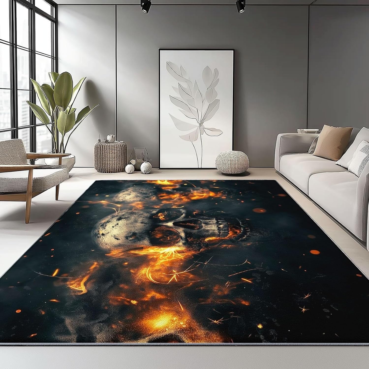 Gothic Skull Area Rug 120x180cm Non Slip Washable Statement Living Room Carpet