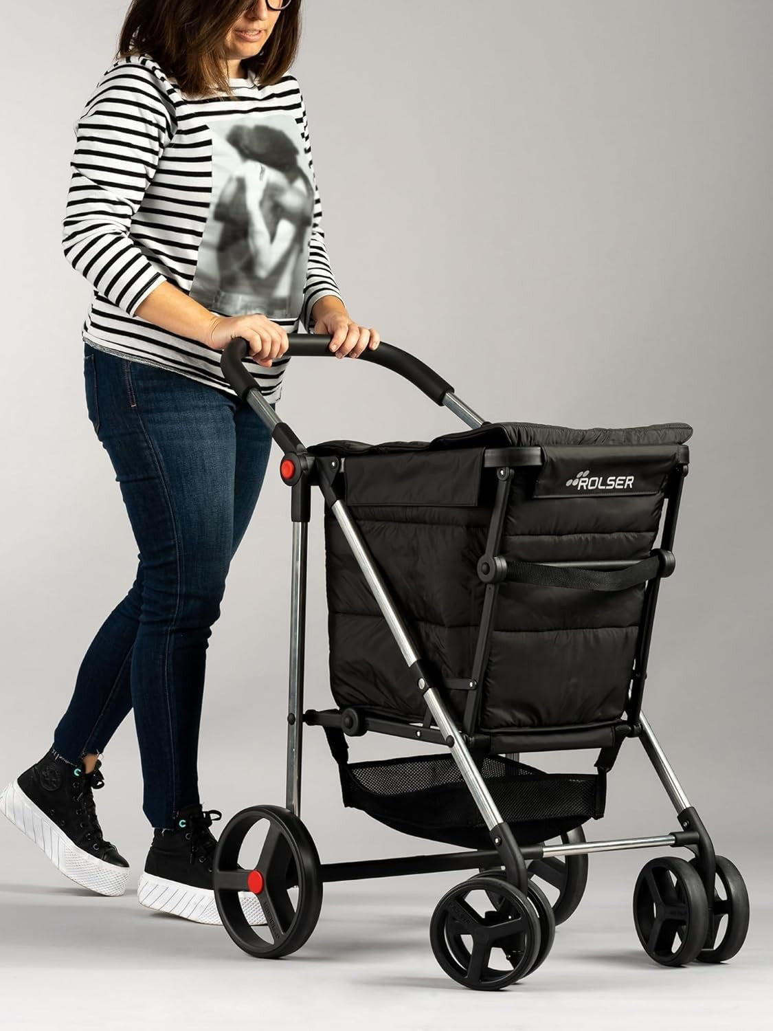 4 Wheel Foldable Shopping Trolley Large Capacity Ergonomic Design Black