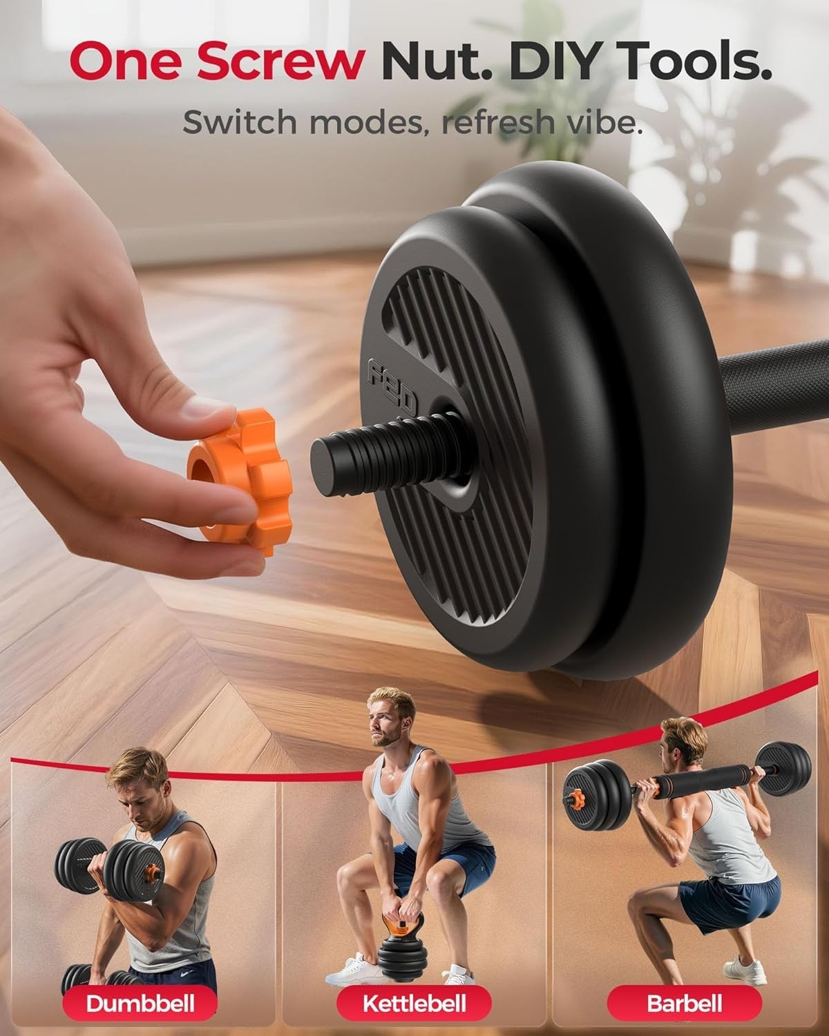 4-in-1 Adjustable Dumbbells Barbell Kettlebell Push Up Set Home Gym