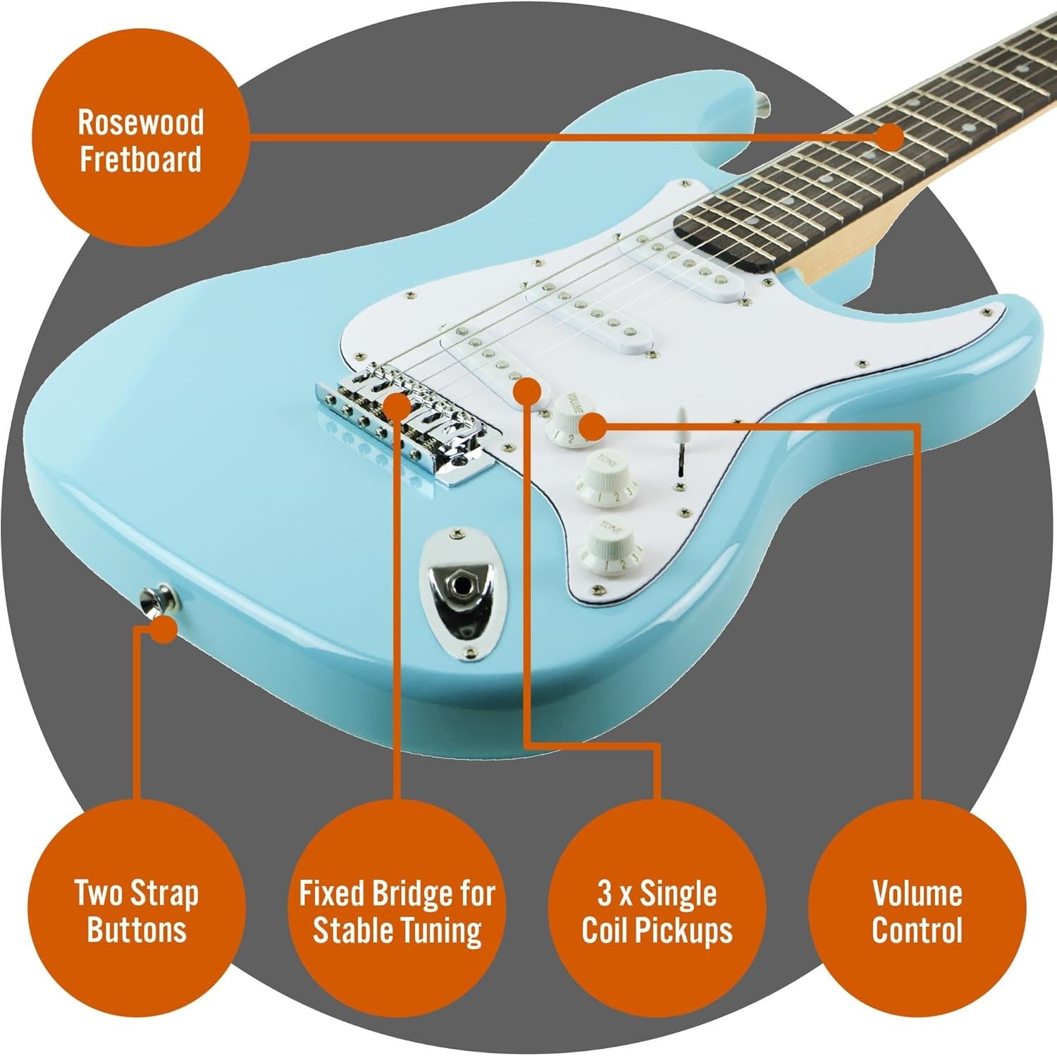 Full Size 4/4 Electric Guitar Starter Kit with Amp Pastel Blue