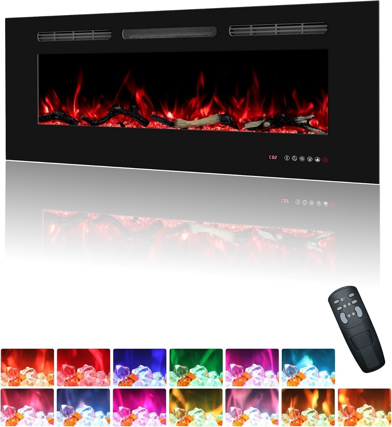 Wall Mounted Electric Fireplace Heater 42" LED Flame Remote Timer