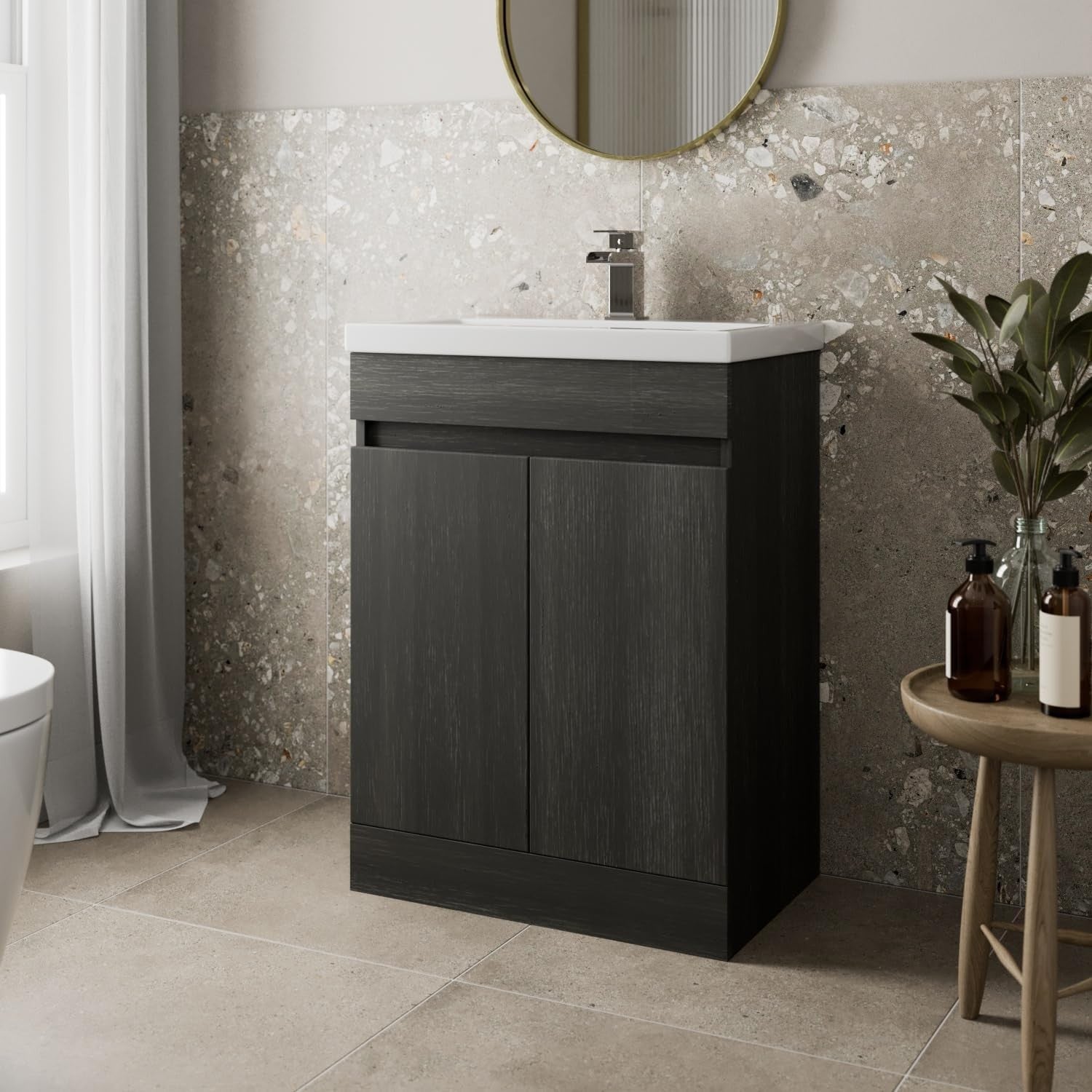 Charcoal Grey 600mm Bathroom Vanity Unit with Basin | Modern Sink Storage Cabine