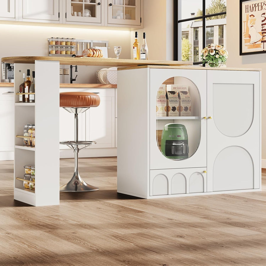 360° Rotating Extendable L-Shape Dining Bar Table with 3 Doors & Storage
