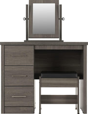 3 Drawer Vanity Dressing Table Set w/ Mirror & Padded Stool Black Wood Grain