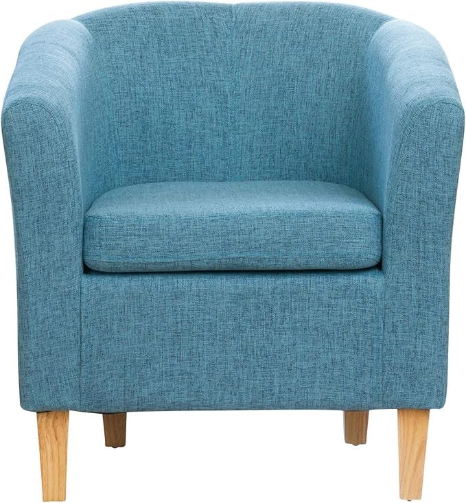 Teal Hessian Fabric Tub Chair 68cm Wide Pine Legs Accent Armchair