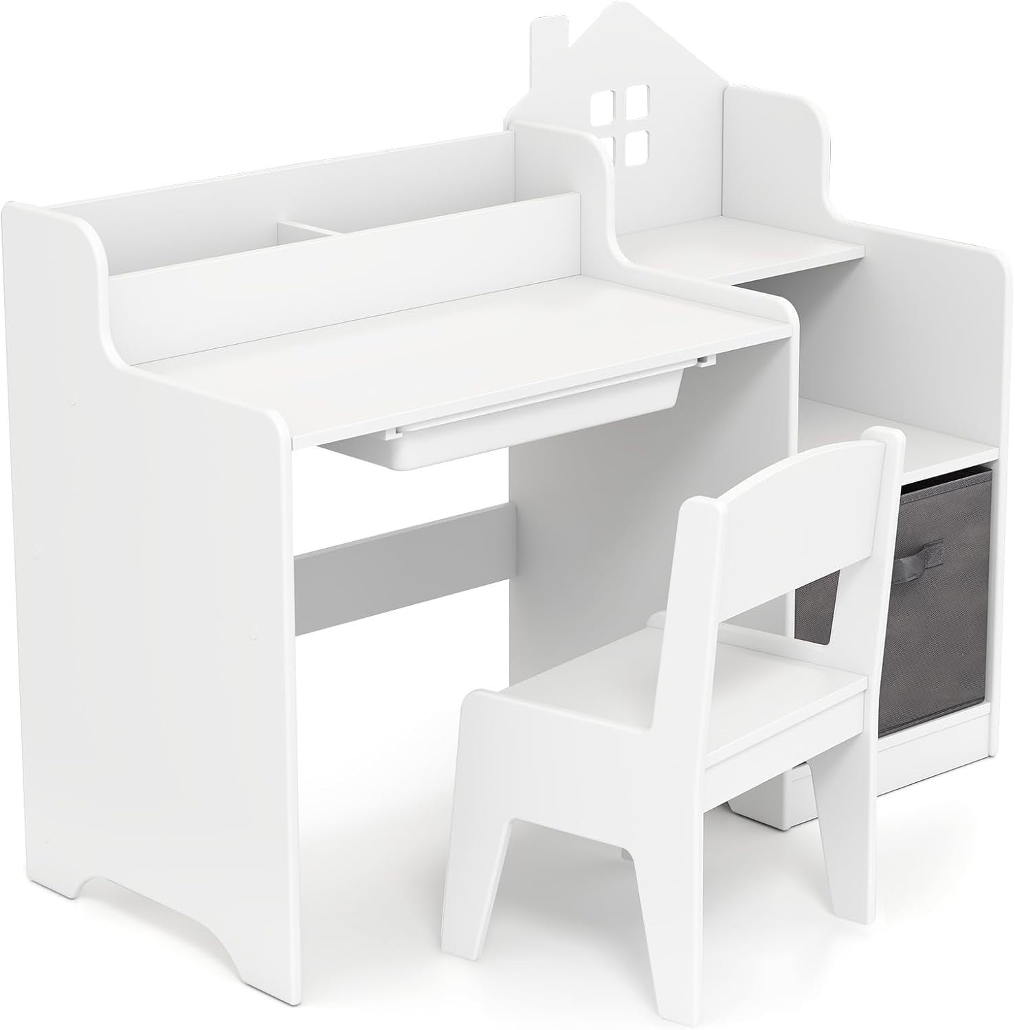 Kids Desk & Chair Set with Storage Drawers Bookshelves for Learning Play