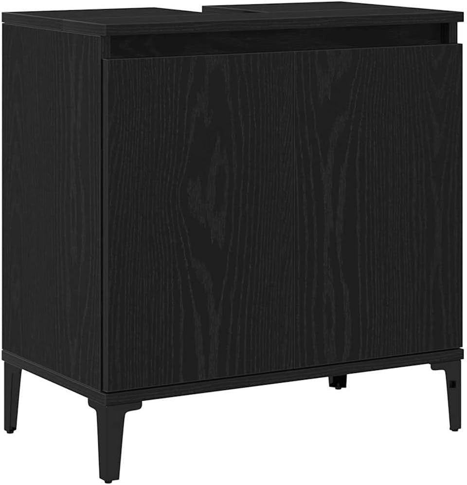 Black Oak Bathroom Sink Cabinet | 58x33x60cm Modern Vanity Storage