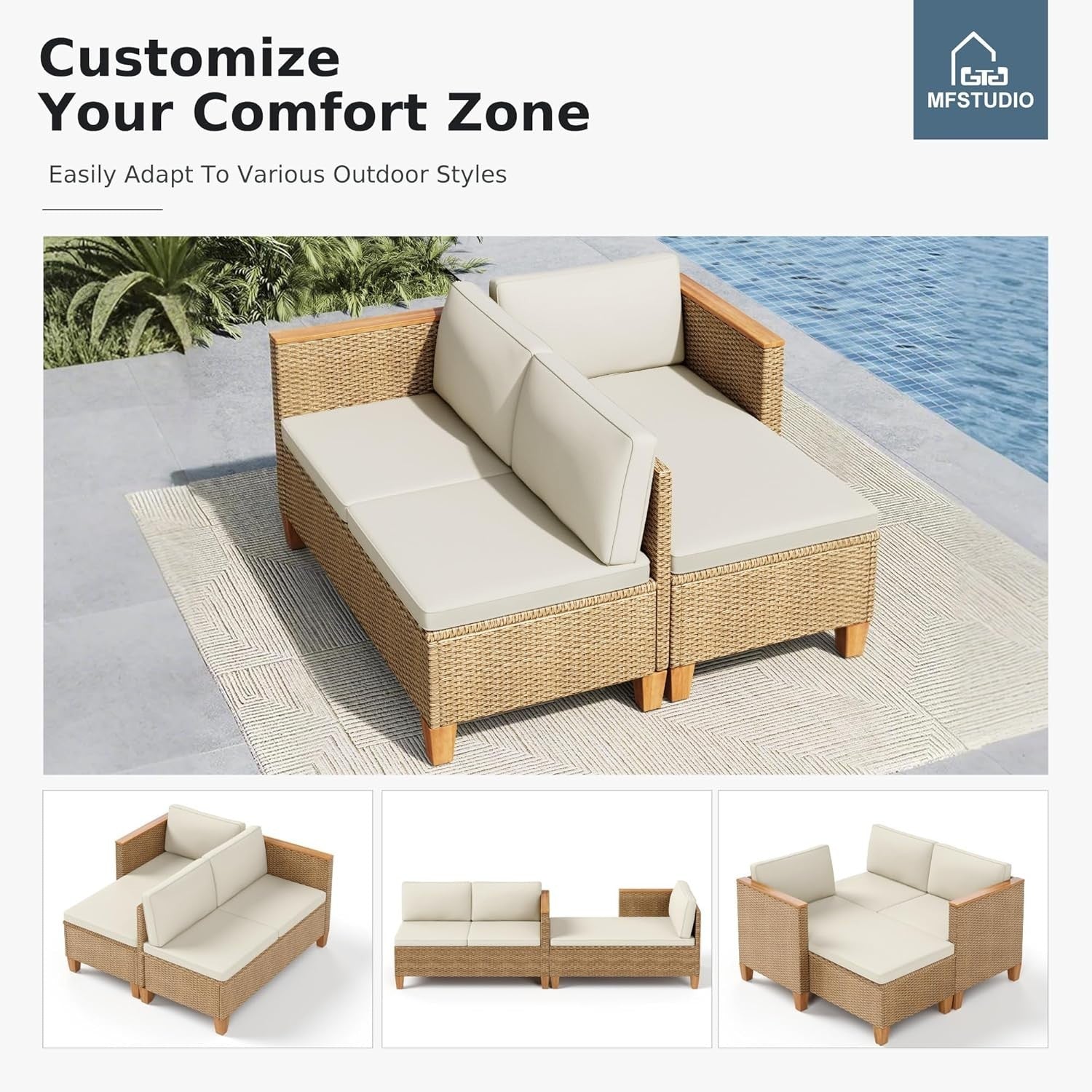L-Shaped Rattan Garden Sofa Set with Table Outdoor Patio Corner Seating