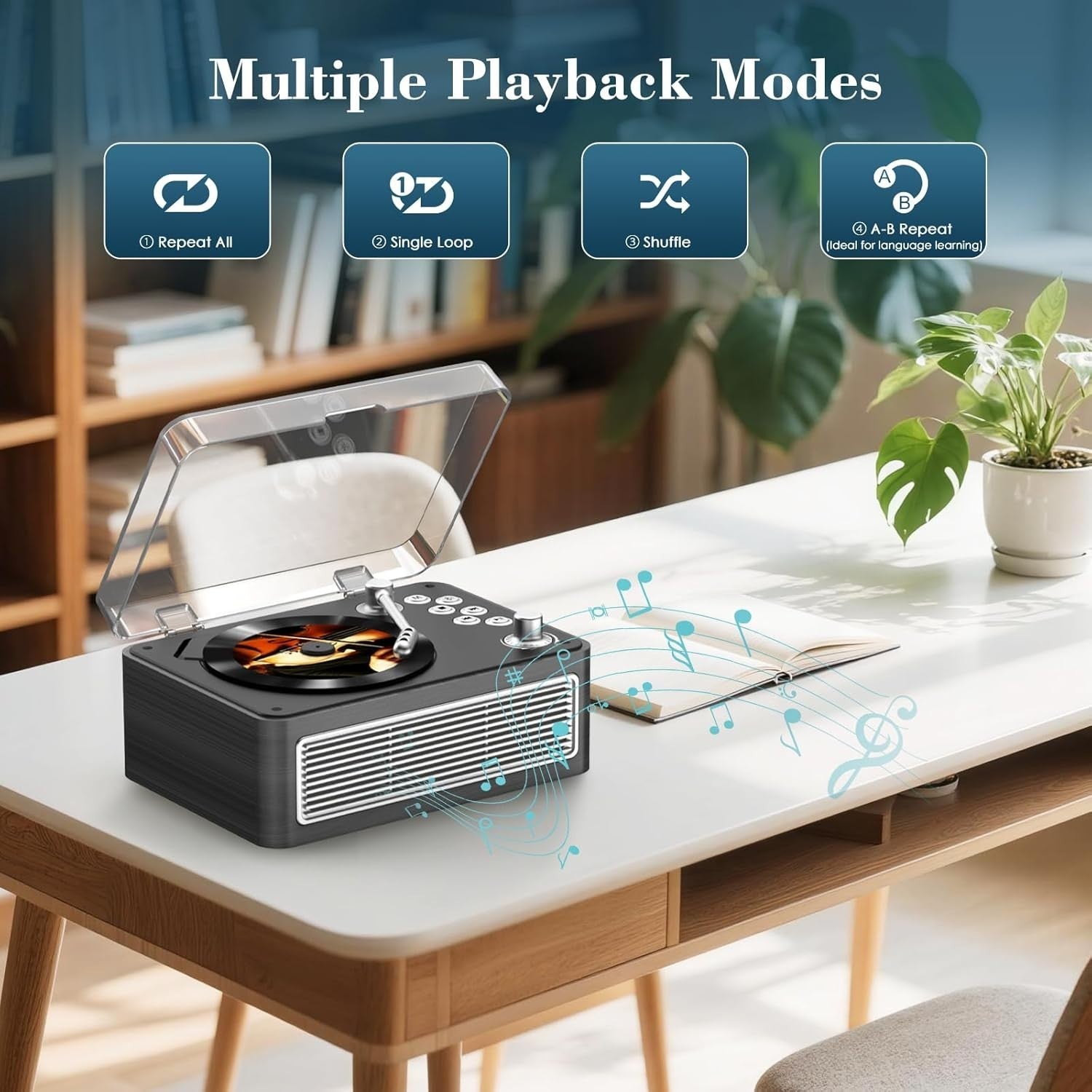 Retro Bluetooth CD Player FM Radio USB AUX HiFi Speakers Ebony