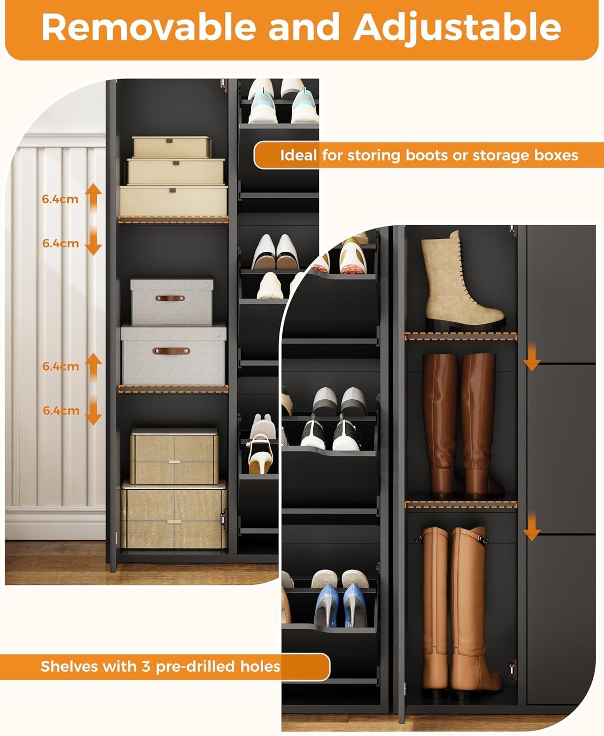 Modern 3-Door Flip Shoe Cabinet with Adjustable Shelves & Boot Storage