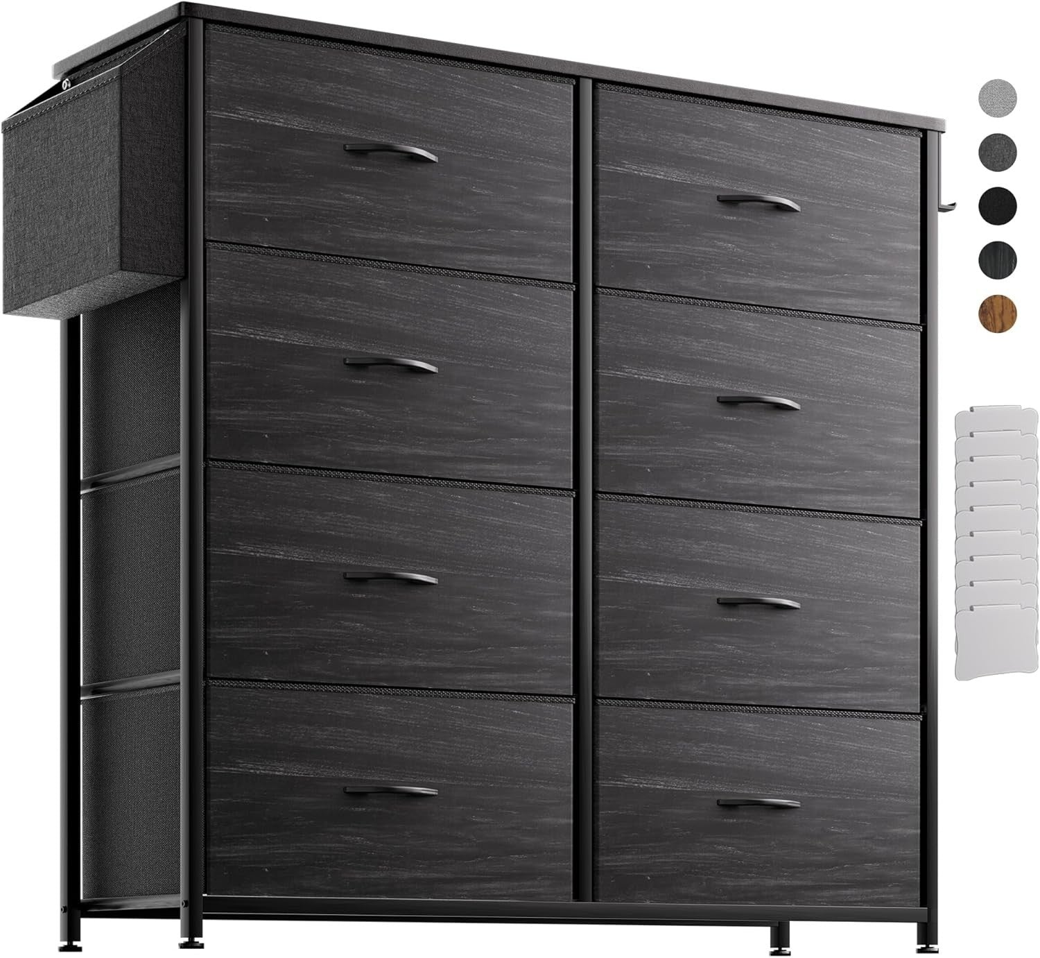 8 Drawer Black Fabric Storage Cabinet w/ Side Pocket 80x30x97cm