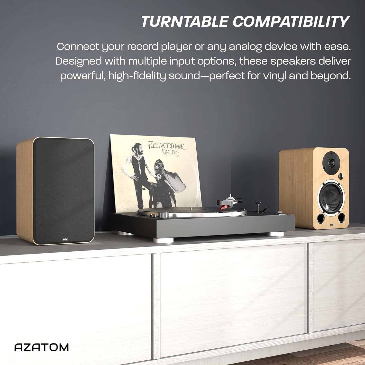 80W Bluetooth Bookshelf Speakers Hi-Res Audio HDMI Optical RCA Wood Finish
