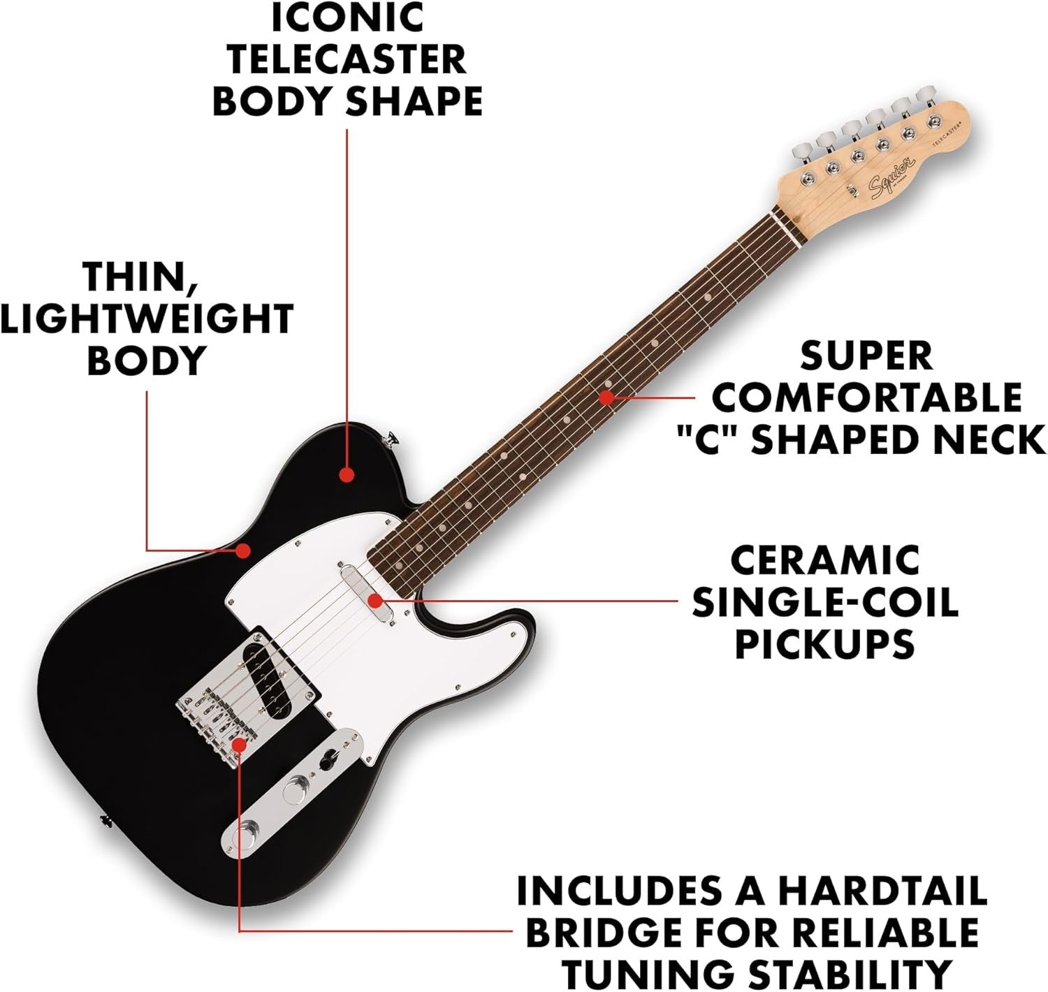 Electric Tele Style Guitar Laurel Fingerboard Black Solid Body