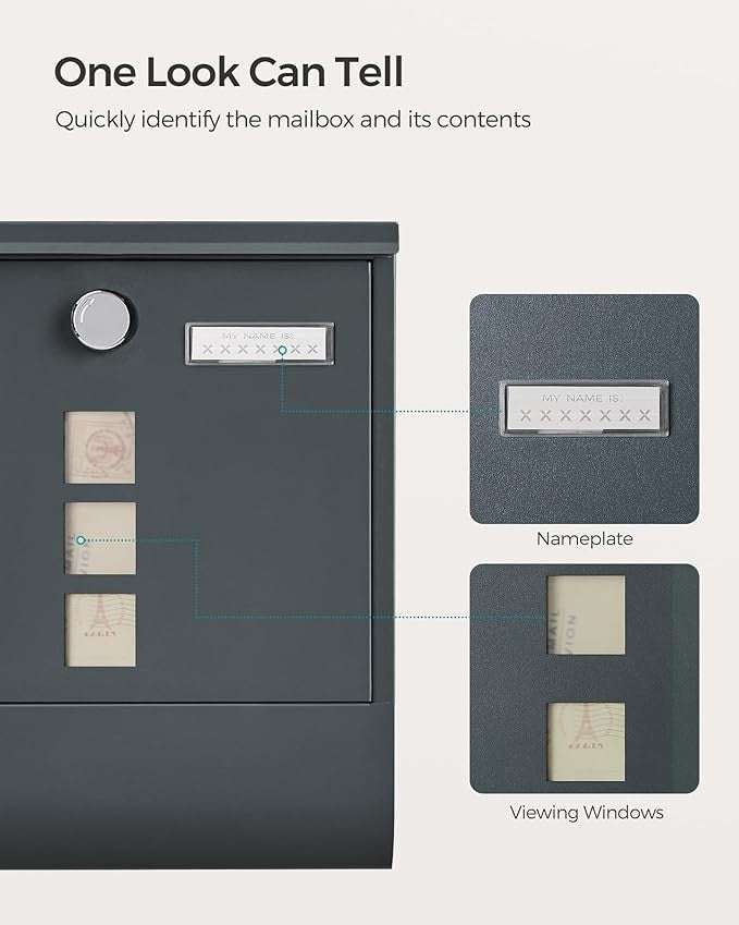 Lockable Wall Mounted Mailbox Anthracite Grey Secure Post Box with Holder