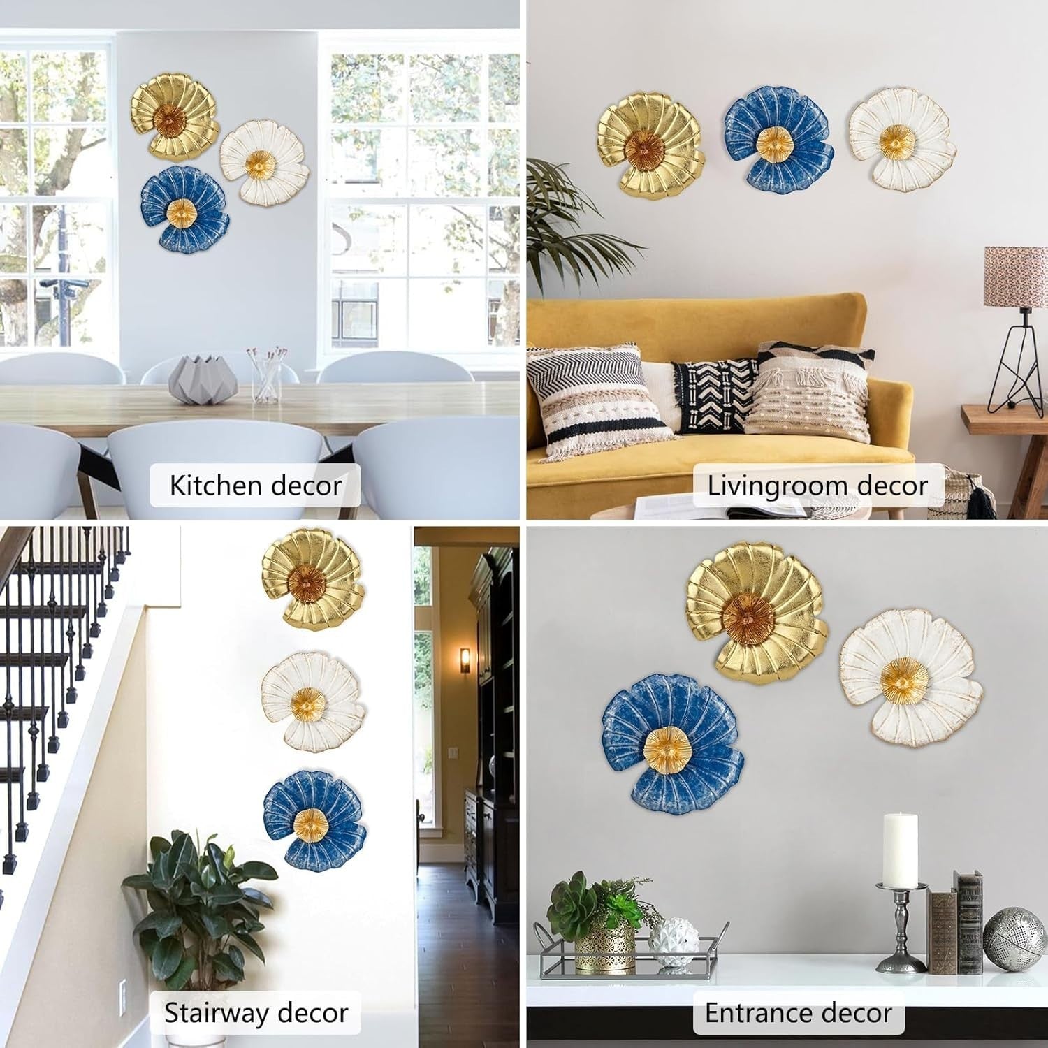 Set of 3 Large Gold Metal Wall Sculptures Boho Home Decor 40cm