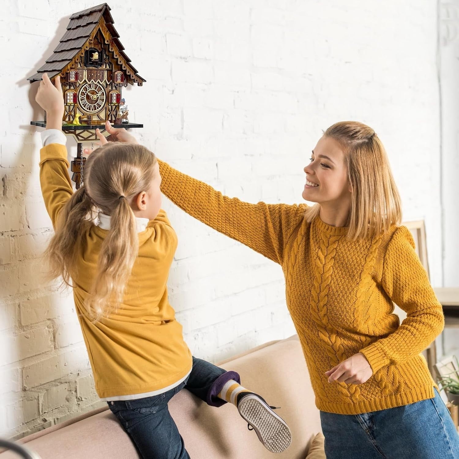 Traditional Cuckoo Clock Wall Decor 12 Melodies Night Mode Volume Control