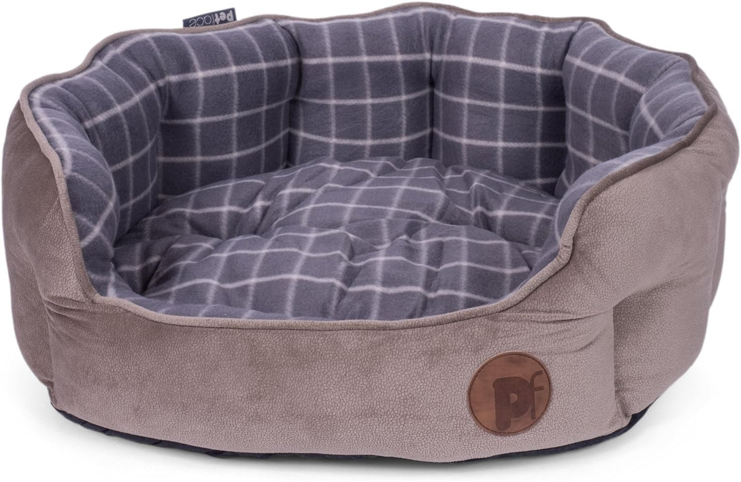 Medium Oval Dog Bed Check Washable Cushion 60x52cm