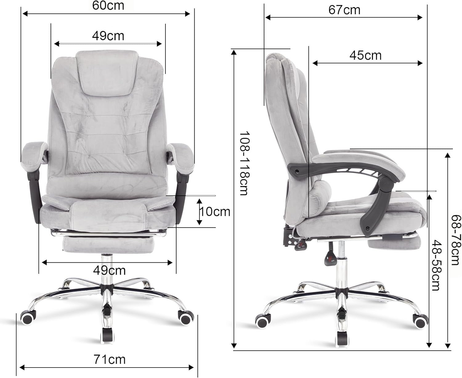 Velvet Grey Executive Office Chair Recliner Footrest Ergonomic Swivel Desk Lumba