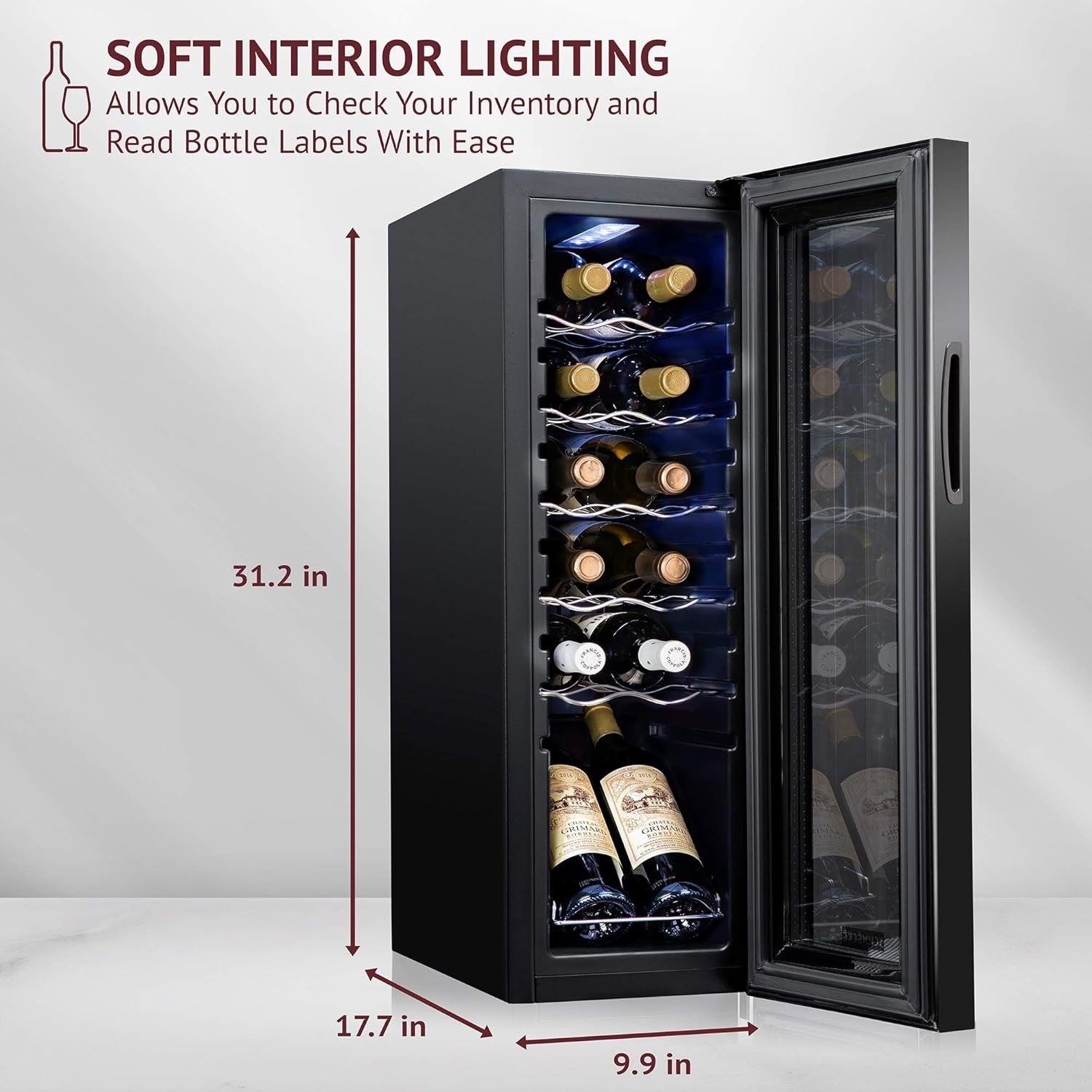 12 Bottle Wine Cooler Fridge Compressor Digital Temp Lock Black Freestanding