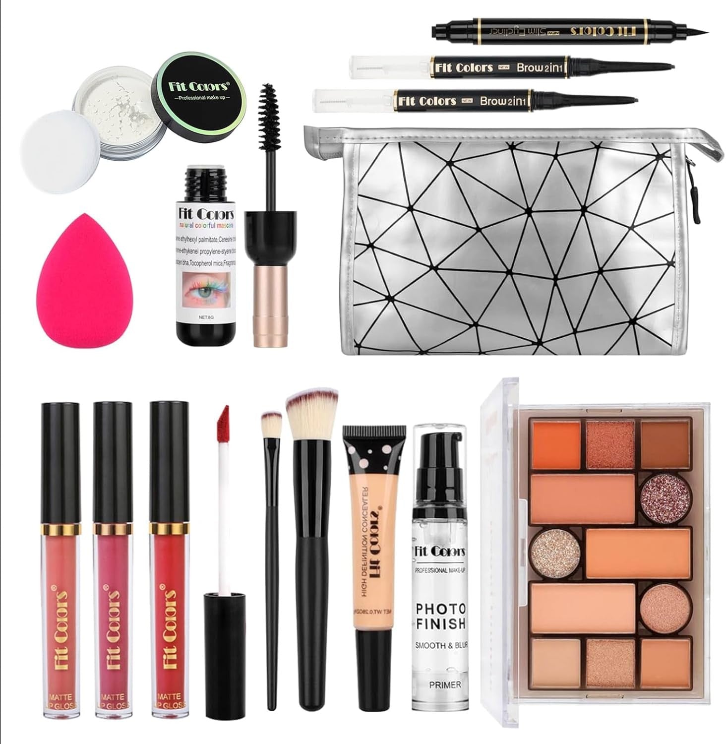 All In One Makeup Starter Kit 15PCS Travel Set Palette Bag