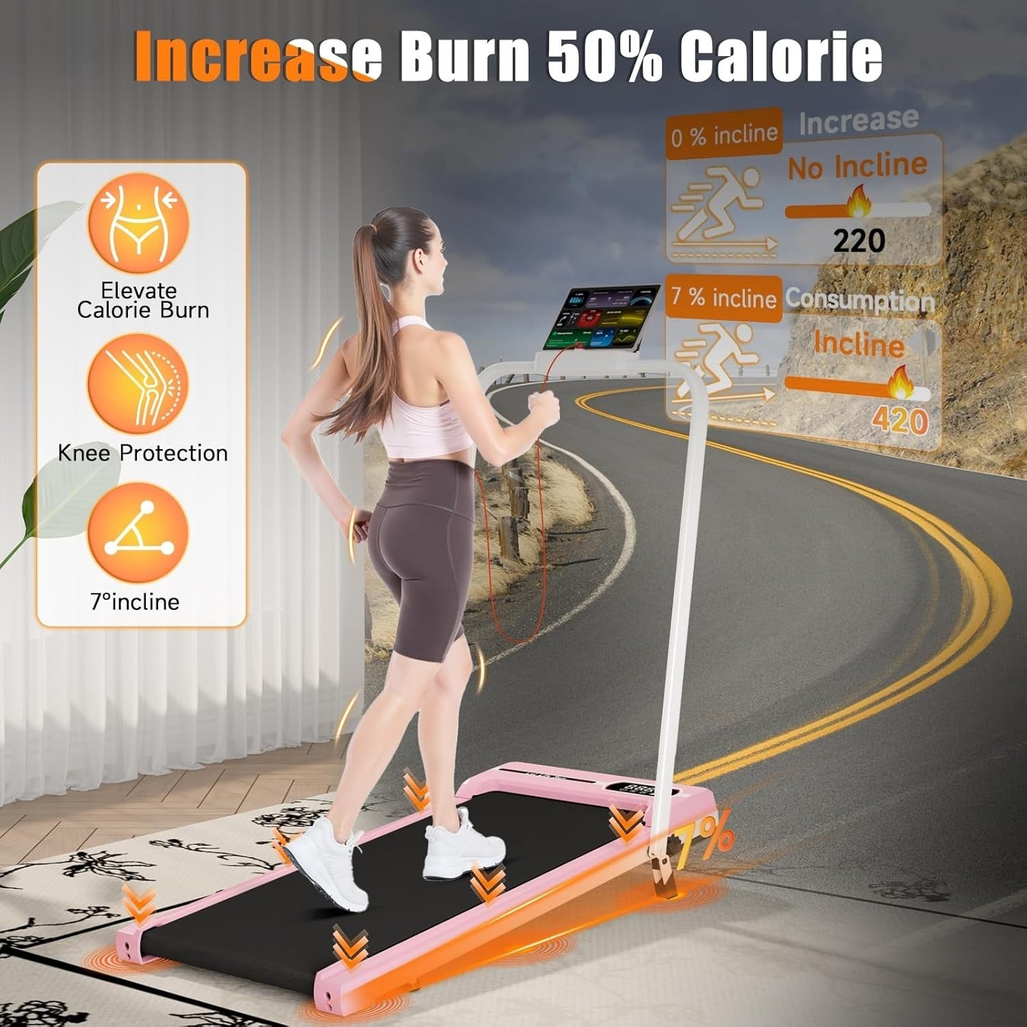 Foldable Incline Walking Treadmill 8KM/H Ultra Quiet Home Gym Under Desk