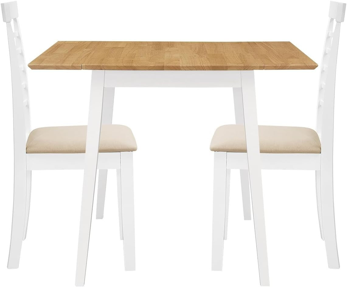 Small Drop Leaf Dining Table & 2 Chairs White & Oak Foldable Set