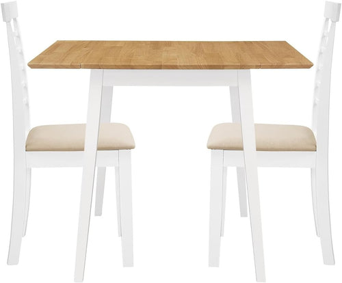 Small Drop Leaf Dining Table & 2 Chairs White & Oak Foldable Set