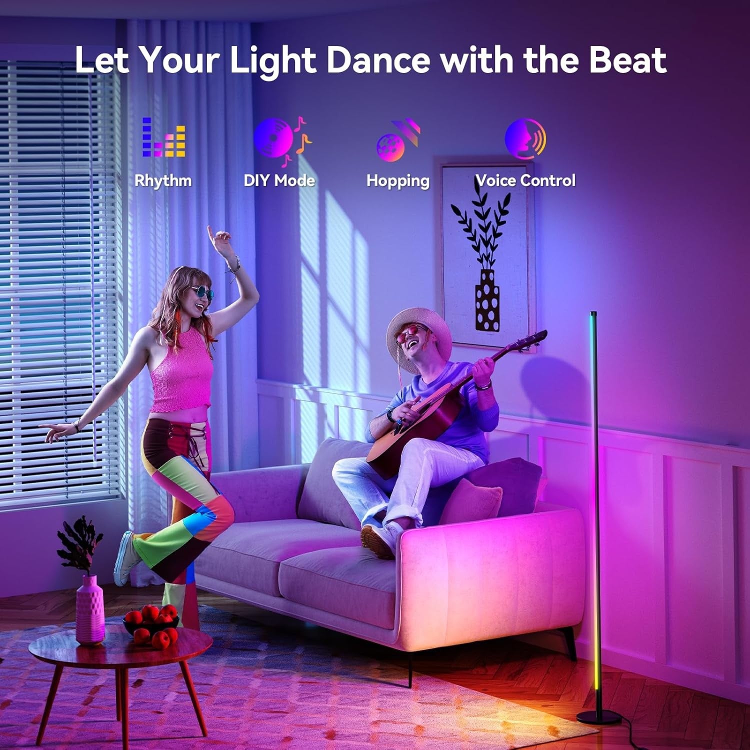 Smart RGB Corner Floor Lamp 160cm App Remote Music Sync Colour Light