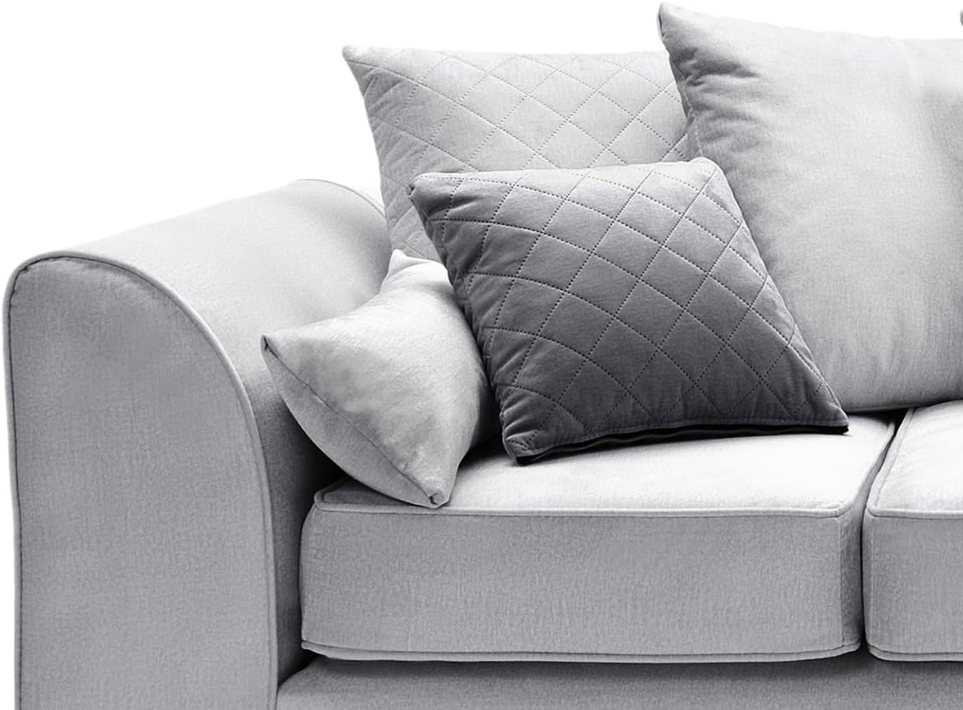 Light Grey L-Shaped Corner Sofa Velvet Fabric Water-Repellent 3 Seater