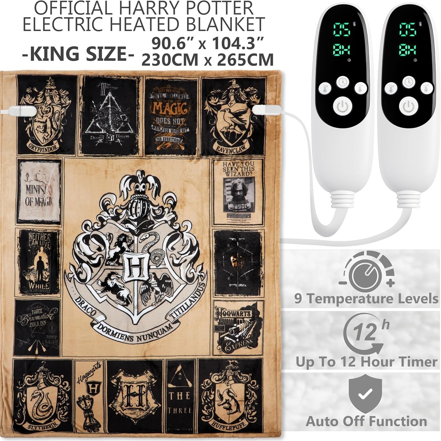 King Size Electric Heated Blanket 230x265cm Sherpa Fleece 9 Heat