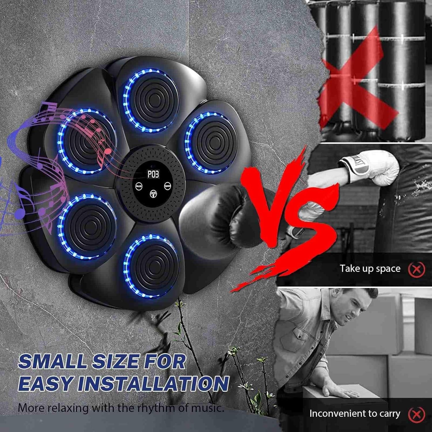 Music Boxing Machine Bluetooth LED Wall Mount Punch Home Workout