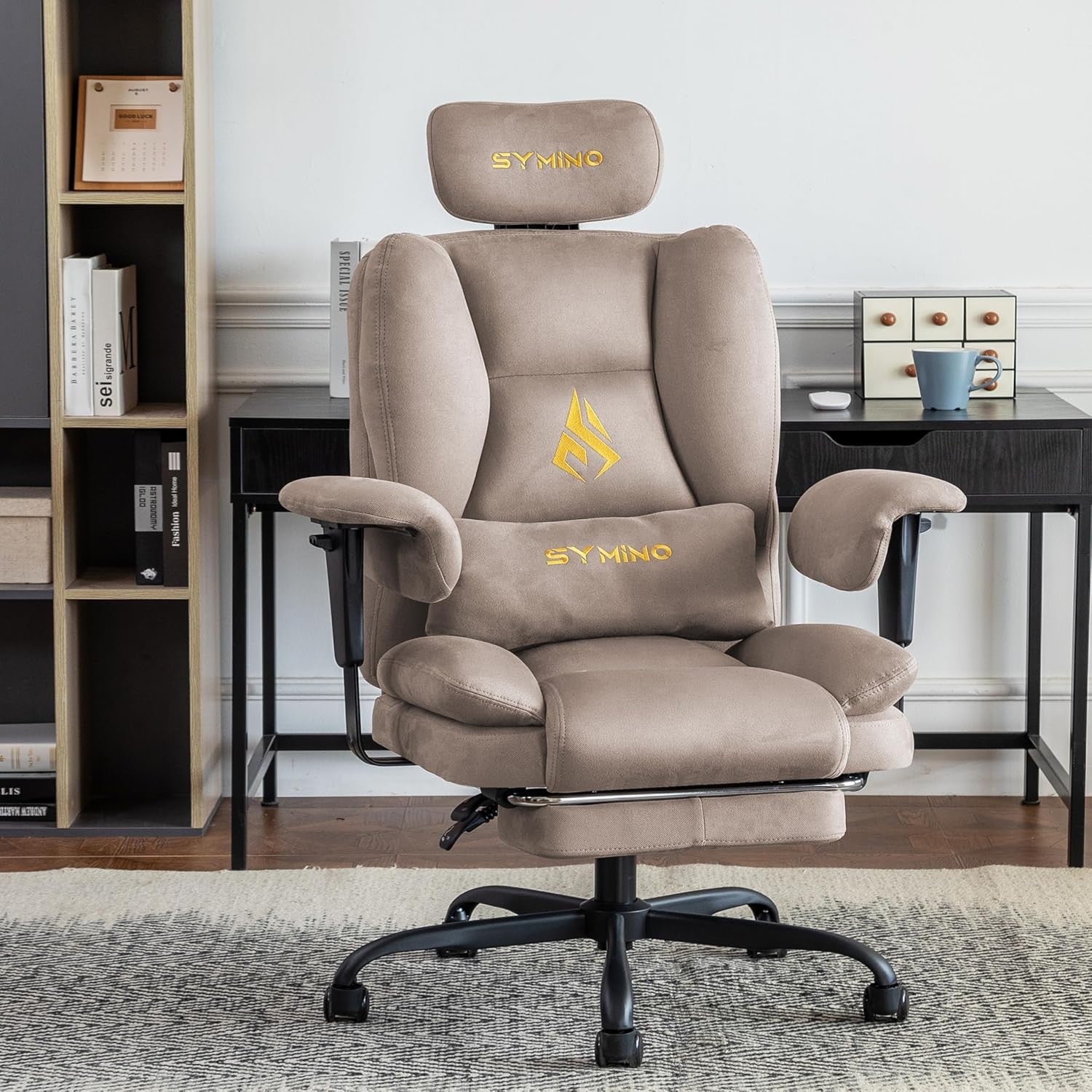 Ergonomic Gaming Chair with Footrest Pocket Spring Twill Fabric