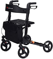Lightweight Folding Rollator Walker with Seat Dual Brakes Storage Bag