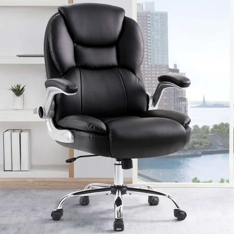 Executive Office Chair Ergonomic High Back PU Leather Flip-Up Arms Big & Tall