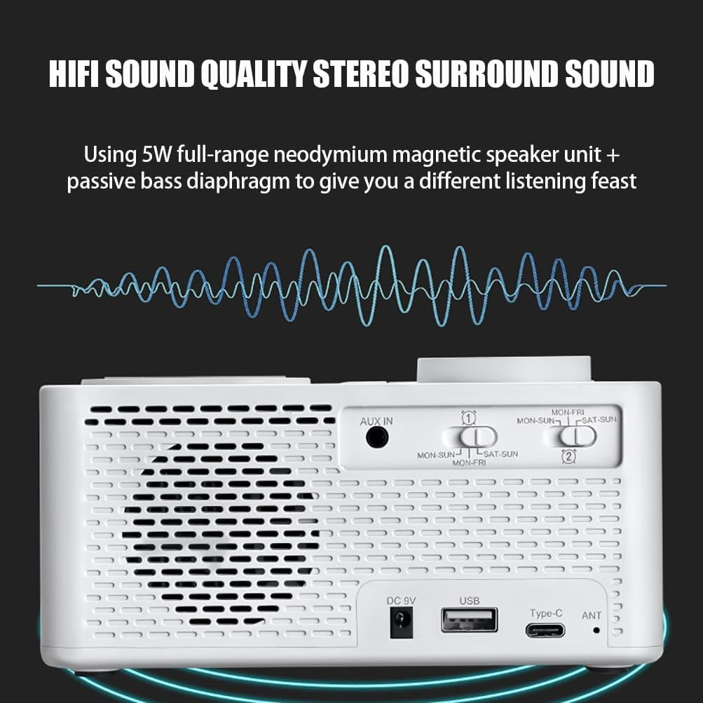 Wireless Charging Alarm Clock Bluetooth Speaker FM Radio Night Light