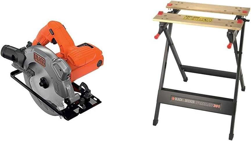 1250W Circular Saw 66mm Cut with Laser + Heavy Duty Workbench Clamp Stand