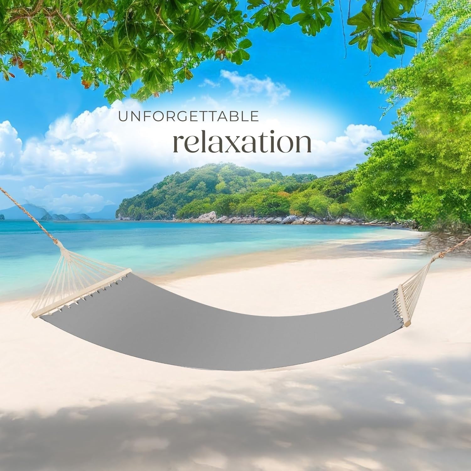 Light Grey Double Outdoor Hammock for 2 with Plush Pillows, 240kg Load
